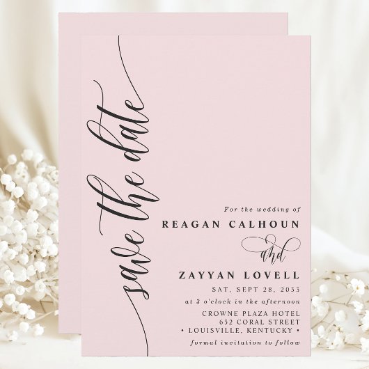 Save The Date Rose Bleu Simple Script Moderne Enregistrer La Dat