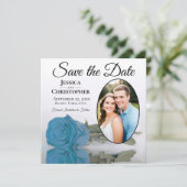 Save The Date Rose bleu turquoise sur Mariage photo ovale blanc (Debout devant)