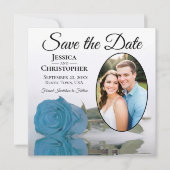 Save The Date Rose bleu turquoise sur Mariage photo ovale blanc (Devant)