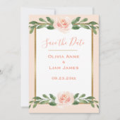 Save The Date Rose Blush Floral Élégant Script Mariage Or (Devant)