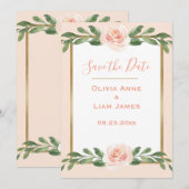Save The Date Rose Blush Floral Élégant Script Mariage Or (Devant / Derrière)