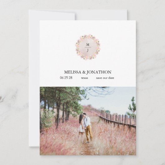 Save The Date Rose Blush Magnolia Floral Ajouter Image Enregistr (Devant)