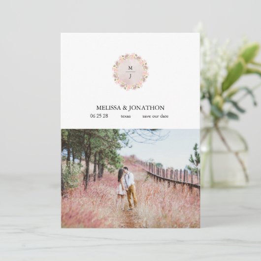 Save The Date Rose Blush Magnolia Floral Ajouter Image Enregistr (Debout devant)