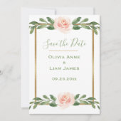 Save The Date Rose Blush Romantique Floral Élégant Script Or (Devant)