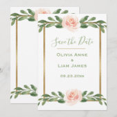 Save The Date Rose Blush Romantique Floral Élégant Script Or (Devant / Derrière)