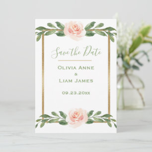 Save The Date Rose Blush Romantique Floral Élégant Script Or