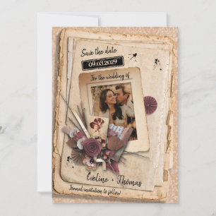 Save The Date Rose bordeaux vintage rétro unique