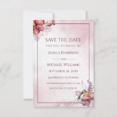 Save The Date Rose Bourgogne Gold Aquarelle Fleurs Feuilles Phot (Dos)