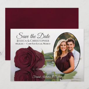 Save The Date Rose Burgundy Élégante avec Mariage de Photo Ovale