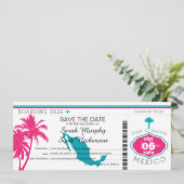 Save The Date Rose chaud et Turquoise Enregistrer la date au Mex (Debout devant)