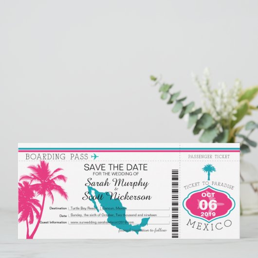 Save The Date Rose chaud et Turquoise Enregistrer la date au Mex (Debout devant)