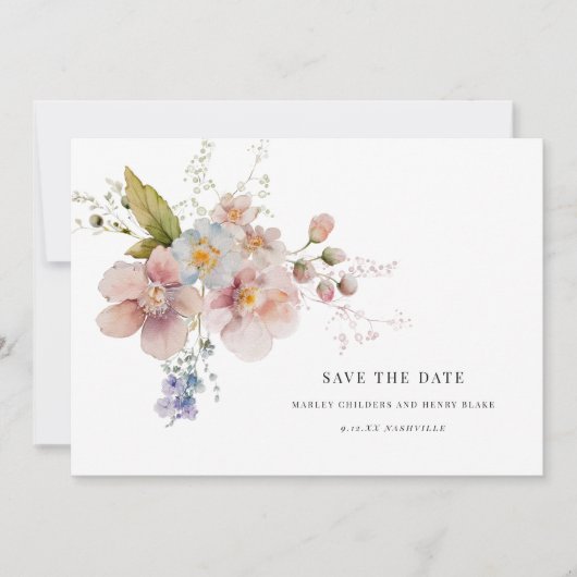 Save The Date Rose chic aquarelle mariage floral Enregistrer la  (Devant)