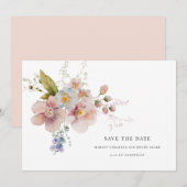 Save The Date Rose chic aquarelle mariage floral Enregistrer la  (Devant / Derrière)