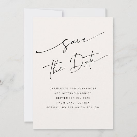 Save The Date Rose clair Beige moderne Script Bold Non Photo Enr (Devant)