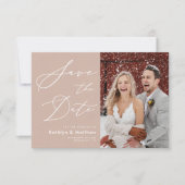 Save The Date Rose clair moderne photo Élégant Mariage de script (Devant)