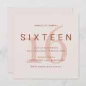 Save The Date Rose contemporain 16e anniversaire de fête Invitat (Devant / Derrière)
