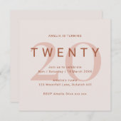 Save The Date Rose contemporain 20e anniversaire de fête Invitat (Devant / Derrière)