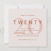 Save The Date Rose contemporain 20e anniversaire de fête Invitat (Devant)