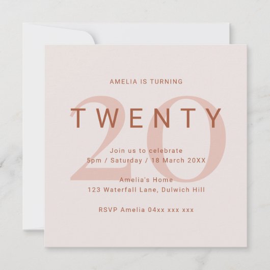 Save The Date Rose contemporain 20e anniversaire de fête Invitat (Devant)