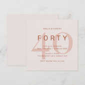 Save The Date Rose contemporain 40e anniversaire de fête Invitat (Devant / Derrière)