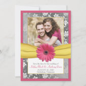 Save The Date Rose Daisy Grey Yellow Damask Photo Enregistrer la (Devant)
