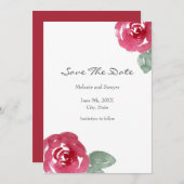Save The Date Rose d'aquarelle rouge peint à la main (Devant / Derrière)