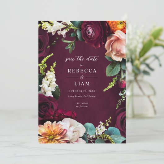 Save The Date Rose de Bourgogne Ranunculus Mariage (Debout devant)