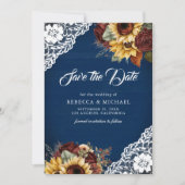 Save The Date Rose de Bourgogne Sunflower Navy QR Code Mariage P (Devant)