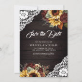Save The Date Rose de Bourgogne Sunflower Wood QR Code Mariage P (Devant)
