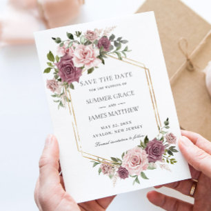 Save The Date Rose de cannelle Blush Floral Greenery Boho Mariag