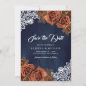 Save The Date Rose de la marine Blue Dusty Terracotta Photo Mari (Devant)