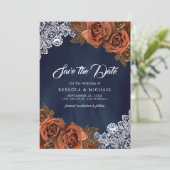 Save The Date Rose de la marine Blue Dusty Terracotta Photo Mari (Debout devant)