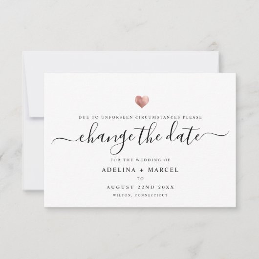 Save The Date Rose de script minimal moderne Gold CHANGER LA DAT (Devant)