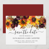 Save The Date Rose de tournesol rustique Bourgogne Mariage de au (Devant / Derrière)