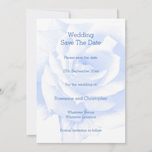 Save The Date Rose Design Mariage couleur bleu (Devant)