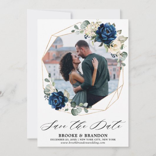 Save The Date Rose d'ivoire de Champagne Blanc Marine (Devant)