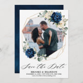 Save The Date Rose d'ivoire de Champagne Blanc Marine (Devant / Derrière)