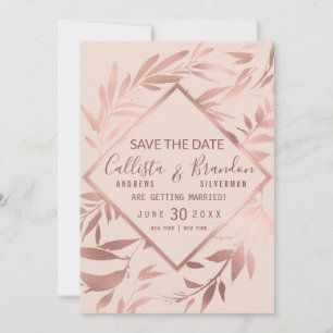 Save The Date Rose doré élégant aux motifs floraux roses