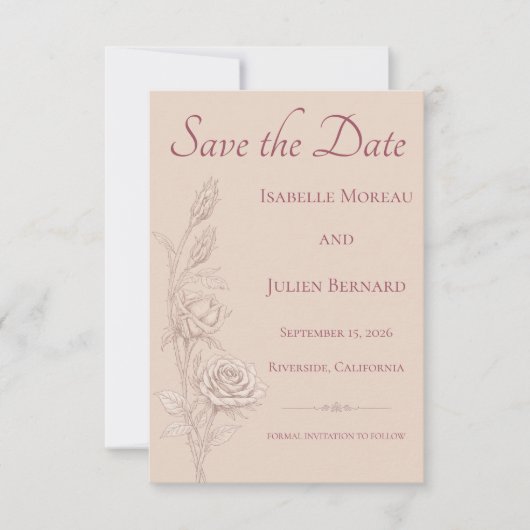 Save The Date Rose du désert – Dune & Bloom Mariage (Devant)