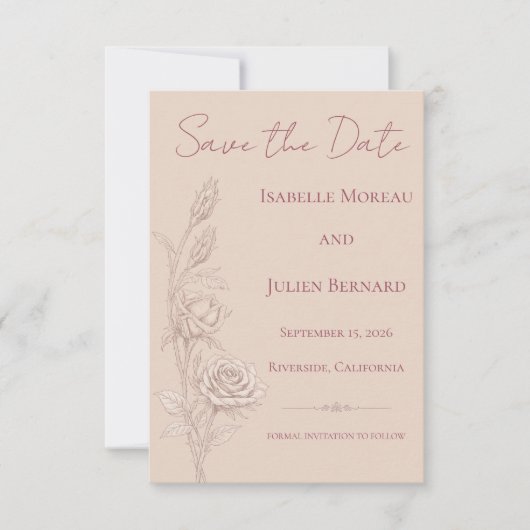 Save The Date Rose du désert – Dune & Bloom Mariage (Devant)