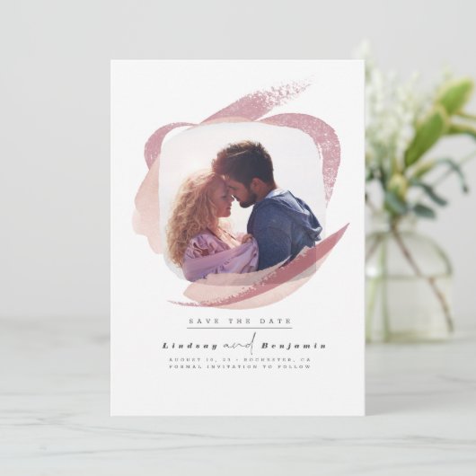 Save The Date Rose Dusty Abstrait Moderne Enregistrer La Date Ph (Debout devant)