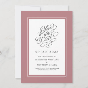 Save The Date Rose Dusty Élégant Mariage rose Script de calligra