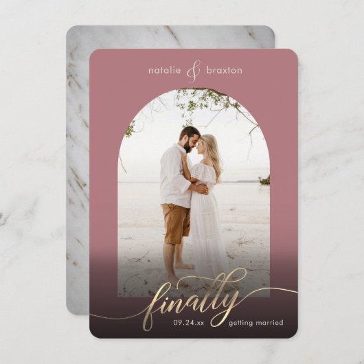 Save The Date Rose Dusty Finalement Se Marier & Fenêtre Photo (Devant / Derrière)