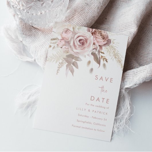 Save The Date Rose Dusty moderne et Mariage Rose Blush