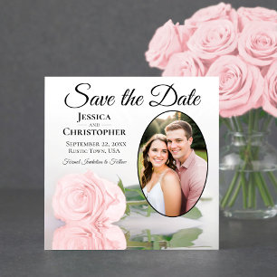 Save The Date Rose Élégante Rose Pâle avec Photo Ovale Mariage