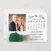 Save The Date Rose émérite unique vert Mariage Calendrier et pho (Devant)