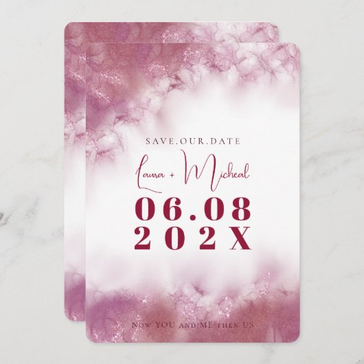Save The Date Rose en aquarelle dorée personnalisée simple (Devant / Derrière)