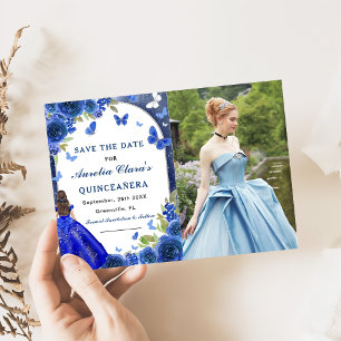 Save The Date Rose en argent bleu Quinceanera Photo