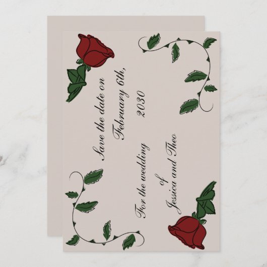 Save The Date Rose enregistrer la date (Devant / Derrière)