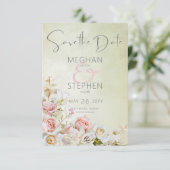 Save The Date Rose et lys délicats modernes rose et vert (Debout devant)
